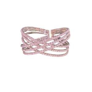NEW SUZIE Q USA women's radiant rhinestone woven cuff in pink silver
